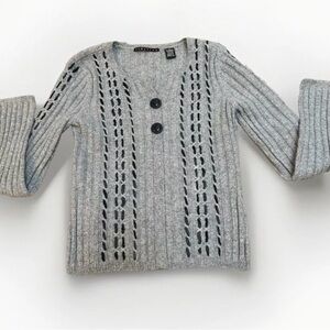 Redefine Lambswool Angora Rabbit Hair Gray Cableknit Sweater Petite Medium